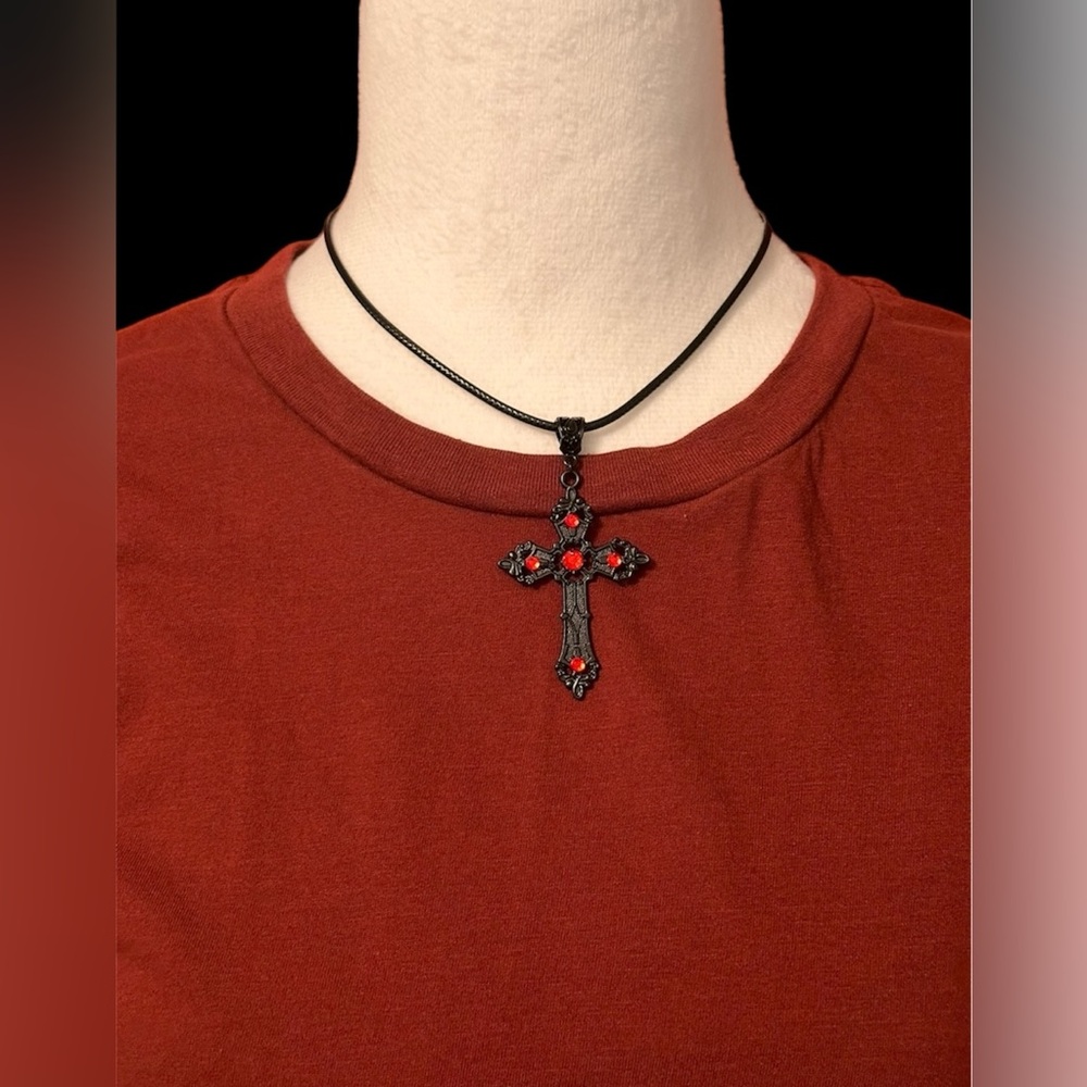 Gothic Cross Necklace Unisex Black Leather Cord Adjustable New